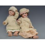 Two Heubach Koppeldorf bisque headed dolls both with open mouths, weighted eyes, brown hair,