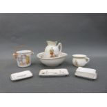 A 19thC continental porcelain child's tea set with circus figures decoration