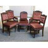 A pair of early 20thC armchairs and four matching dining chairs