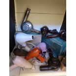A quantity of vintage hair dryers and other collectable electrical items including boxed Morphy