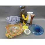 A collection of glassware including retro, Kosta Boda etc, tallest 40cm,