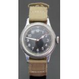 Bulova A-11 gentleman's military wristwatch with cream hour and minute hands and Arabic numerals,