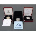 Three cased Royal Mint UK silver proof £2 coins comprising one 1996 Celebration of Football,