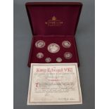 King Edward VIII Centenary pattern coin collection in deluxe case with certificate no 1745 of 3500,
