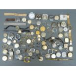 A collection of wristwatches, wristwatch parts and pocket watch movements, including Seiko, Timex,