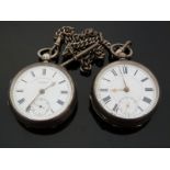 Two Victorian hallmarked silver cased gentleman's pocket watches, both with white enamel dials,