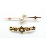 A 9ct gold brooch set with two pearls and an Edwardian brooch set with seed pearls, 4.