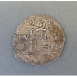 Spanish colonial silver hammered Reale cob coin, 4.