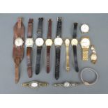 Thirteen various wristwatches and watches including a 9ct gold cased ladies wristwatch with 9ct
