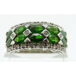 An 18ct white gold ring set with Russian diopside and diamonds, size O, 7.