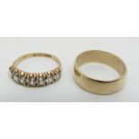 A 9ct gold wedding band (size L) and a 9ct gold ring set with cubic zirconia (size K), 5.
