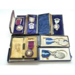 A quantity of hallmarked silver and enamel Masonic medals,