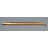 Asprey hallmarked 18ct gold propelling pencil on suspension loop, length 11cm, weight 23.