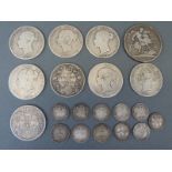 George IV 1822 crown together with Victorian half crowns, William IV four pence etc,