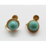 A pair of 9ct gold earrings set with turquoise cabochons