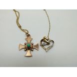 A 9ct gold Maltese Cross set with turquoise, and 9ct gold pendant set with diamonds (3.
