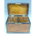 A 19thC inlaid walnut two division tea caddy,