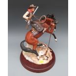Franklin Mint mounted Cowboy figure on plinth 'Sudden Warning'