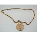 A 9ct gold (back and front) Victorian locket and a 9ct gold chain