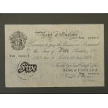 Bank of England black on white 1949 N66 Beale £5 note, on thin paper,