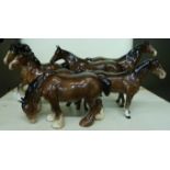 Six Beswick horses including Grazing and Cantering Shires, Welsh Cob,