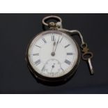 A continental white metal cased pocket watch with enamel dial, marked to case 0,