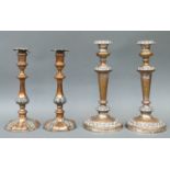 Two pairs of 19thC plated candlesticks, one pair impressed D & G Holy and Co,