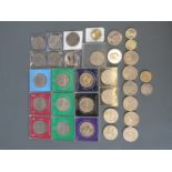 A collection of modern crowns etc including £5 examples, Bill of Rights £2 coins, D Day 50 pence,