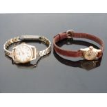 Two 18ct gold ladies wristwatches, one MuDu with gold hands and baton markers,