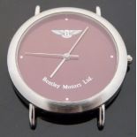 Joss Bentley Motors Limited gentleman's advertising wristwatch with white dot markers, red face,