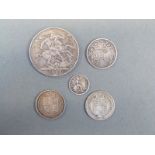 Queen Victoria 1894 old head crown together with two jubilee head shillings,