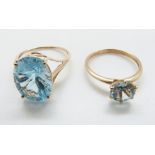Two 9ct gold rings set with blue topaz, size R/S and R/S, 6.