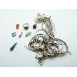 Ten silver chains/ necklaces, a silver St Christopher, two silver heart shaped pendants,