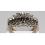 A 9ct gold ring set with diamonds in a large cluster, size P, 5.