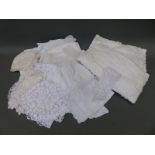 A quantity of linen and lace including baby's hat, pillow cases,