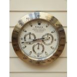 Rolex advertising wall clock with polished steel case,