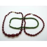 Two cherry amber necklaces, 46g (largest bead 2.1 x 1.
