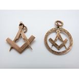 Two 9ct rose gold Masonic fobs, 4.