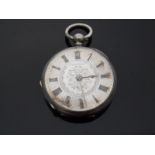 A continental white metal cased ladies fob watch with silver dial and applied Roman numerals,