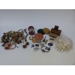 A collection of costume jewellery to include silver, white metal Victorian bangle, cufflinks,