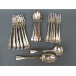 A quantity of silver plated cutlery comprising six table forks, six dessert forks,