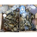 A large quantity of brassware to include horse brasses, Art Nouveau door handle, pans,