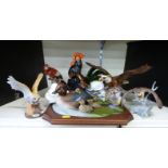 A collection of bird figures including Royal Doulton New Arrival, continental parrot, Royal Osborne,