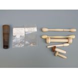 Six 19th/early 20thC turned ivory miniature darning tools and similar agate glove darning tool,