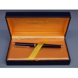 Waterman Ideal fountain pen with maroon barrel and cap, gold plated fittings and 18ct gold nib, 14.