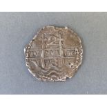 Spanish colonial silver hammered Reale 1723 cob coin, 7.