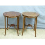A pair of Edwardian inlaid mahogany circular tables,