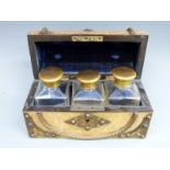 A 19thC gilt metal-mounted travelling scent bottle set mounted with a cameo,