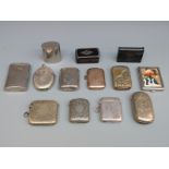 Ten silver plated vesta cases, gold plated vesta,