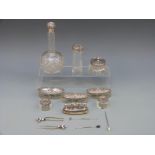 Nine various hallmarked silver mounted dressing table items including two pairs of lidded pots